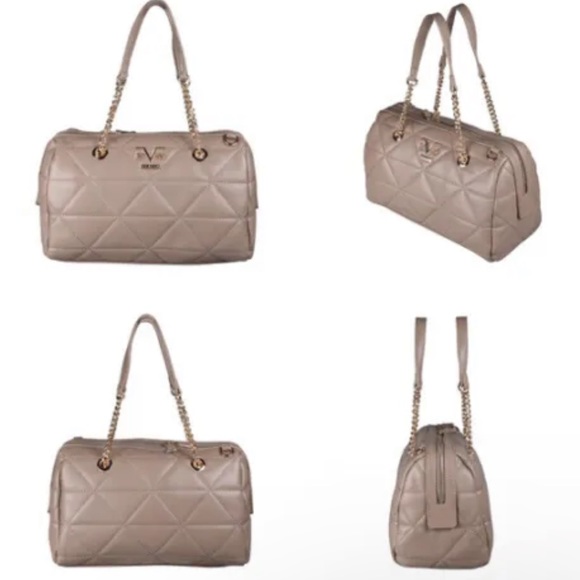 19V69 ITALIA By Alessandro Versace Pebble Texture Faux Leather Tote Dark Beige - Picture 2 of 5